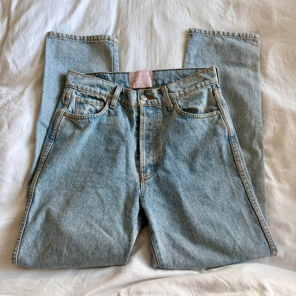 Revice Jeans Womens 28 Blue Straight High Rise Light Wash Button Up